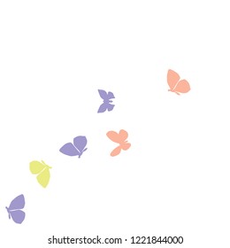 Summer Background with Colorful Butterflies. Simple Feminine Pattern for Card, Invitation, Print. Trendy Decoration with Beautiful Butterfly Silhouettes. Vector Background with Moth
