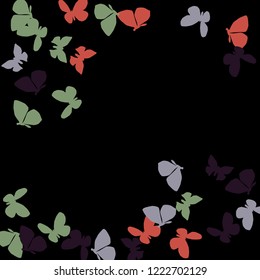 Summer Background with Colorful Butterflies. Simple Feminine Pattern for Card, Invitation, Print. Trendy Decoration with Beautiful Butterfly Silhouettes. Vector Background with Moth
