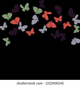 Summer Background with Colorful Butterflies. Simple Feminine Pattern for Card, Invitation, Print. Trendy Decoration with Beautiful Butterfly Silhouettes. Vector Background with Moth

