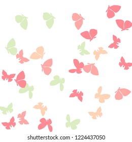 Summer Background with Colorful Butterflies. Simple Feminine Pattern for Card, Invitation, Print. Trendy Decoration with Beautiful Butterfly Silhouettes. Vector Background with Moth
