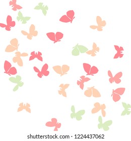 Summer Background with Colorful Butterflies. Simple Feminine Pattern for Card, Invitation, Print. Trendy Decoration with Beautiful Butterfly Silhouettes. Vector Background with Moth
