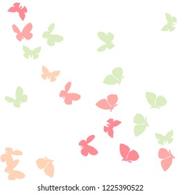 Summer Background with Colorful Butterflies. Simple Feminine Pattern for Card, Invitation, Print. Trendy Decoration with Beautiful Butterfly Silhouettes. Vector Background with Moth
