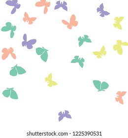 Summer Background with Colorful Butterflies. Simple Feminine Pattern for Card, Invitation, Print. Trendy Decoration with Beautiful Butterfly Silhouettes. Vector Background with Moth
