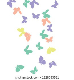 Summer Background with Colorful Butterflies. Simple Feminine Pattern for Card, Invitation, Print. Trendy Decoration with Beautiful Butterfly Silhouettes. Vector Background with Moth

