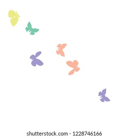 Summer Background with Colorful Butterflies. Simple Feminine Pattern for Card, Invitation, Print. Trendy Decoration with Beautiful Butterfly Silhouettes. Vector Background with Moth

