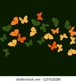 Summer Background with Colorful Butterflies. Simple Feminine Pattern for Card, Invitation, Print. Trendy Decoration with Beautiful Butterfly Silhouettes. Vector Background with Moth
