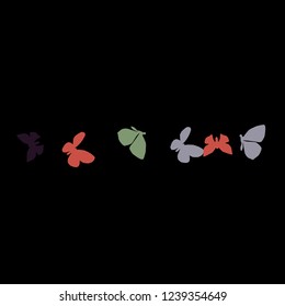 Summer Background with Colorful Butterflies. Simple Feminine Pattern for Card, Invitation, Print. Trendy Decoration with Beautiful Butterfly Silhouettes. Vector Background with Moth
