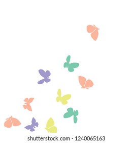 Summer Background with Colorful Butterflies. Simple Feminine Pattern for Card, Invitation, Print. Trendy Decoration with Beautiful Butterfly Silhouettes. Vector Background with Moth
