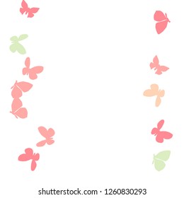 Summer Background with Colorful Butterflies. Simple Feminine Pattern for Card, Invitation, Print. Trendy Decoration with Beautiful Butterfly Silhouettes. Vector Background with Moth
