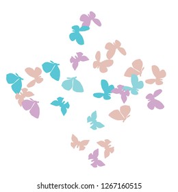 Summer Background with Colorful Butterflies. Simple Feminine Pattern for Card, Invitation, Print. Trendy Decoration with Beautiful Butterfly Silhouettes. Vector Background with Moth
