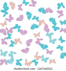 Summer Background with Colorful Butterflies. Simple Feminine Pattern for Card, Invitation, Print. Trendy Decoration with Beautiful Butterfly Silhouettes. Vector Background with Moth
