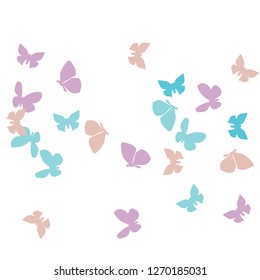 Summer Background with Colorful Butterflies. Simple Feminine Pattern for Card, Invitation, Print. Trendy Decoration with Beautiful Butterfly Silhouettes. Vector Background with Moth
