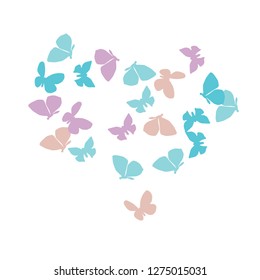 Summer Background with Colorful Butterflies. Simple Feminine Pattern for Card, Invitation, Print. Trendy Decoration with Beautiful Butterfly Silhouettes. Vector Background with Moth
