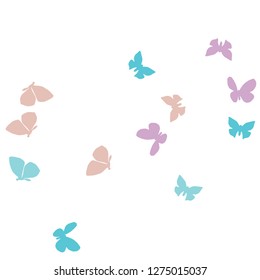 Summer Background with Colorful Butterflies. Simple Feminine Pattern for Card, Invitation, Print. Trendy Decoration with Beautiful Butterfly Silhouettes. Vector Background with Moth
