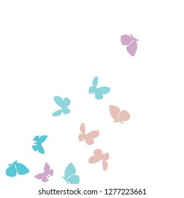 Summer Background with Colorful Butterflies. Simple Feminine Pattern for Card, Invitation, Print. Trendy Decoration with Beautiful Butterfly Silhouettes. Vector Background with Moth
