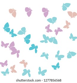 Summer Background with Colorful Butterflies. Simple Feminine Pattern for Card, Invitation, Print. Trendy Decoration with Beautiful Butterfly Silhouettes. Vector Background with Moth
