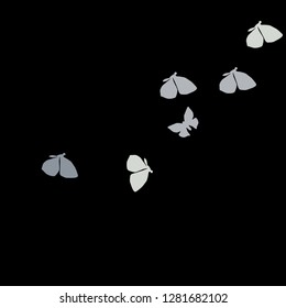 Summer Background with Colorful Butterflies. Simple Feminine Pattern for Card, Invitation, Print. Trendy Decoration with Beautiful Butterfly Silhouettes. Vector Background with Moth

