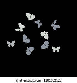 Summer Background with Colorful Butterflies. Simple Feminine Pattern for Card, Invitation, Print. Trendy Decoration with Beautiful Butterfly Silhouettes. Vector Background with Moth
