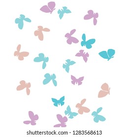 Summer Background with Colorful Butterflies. Simple Feminine Pattern for Card, Invitation, Print. Trendy Decoration with Beautiful Butterfly Silhouettes. Vector Background with Moth
