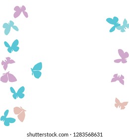 Summer Background with Colorful Butterflies. Simple Feminine Pattern for Card, Invitation, Print. Trendy Decoration with Beautiful Butterfly Silhouettes. Vector Background with Moth
