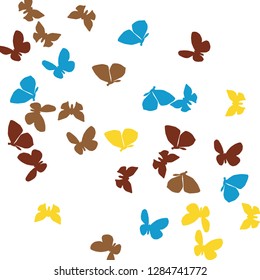 Summer Background with Colorful Butterflies. Simple Feminine Pattern for Card, Invitation, Print. Trendy Decoration with Beautiful Butterfly Silhouettes. Vector Background with Moth
