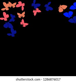 Summer Background with Colorful Butterflies. Simple Feminine Pattern for Card, Invitation, Print. Trendy Decoration with Beautiful Butterfly Silhouettes. Vector Background with Moth

