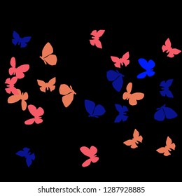 Summer Background with Colorful Butterflies. Simple Feminine Pattern for Card, Invitation, Print. Trendy Decoration with Beautiful Butterfly Silhouettes. Vector Background with Moth
