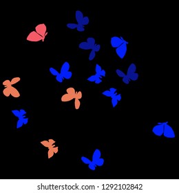 Summer Background with Colorful Butterflies. Simple Feminine Pattern for Card, Invitation, Print. Trendy Decoration with Beautiful Butterfly Silhouettes. Vector Background with Moth

