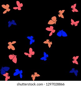Summer Background with Colorful Butterflies. Simple Feminine Pattern for Card, Invitation, Print. Trendy Decoration with Beautiful Butterfly Silhouettes. Vector Background with Moth
