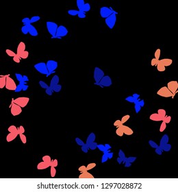 Summer Background with Colorful Butterflies. Simple Feminine Pattern for Card, Invitation, Print. Trendy Decoration with Beautiful Butterfly Silhouettes. Vector Background with Moth
