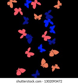 Summer Background with Colorful Butterflies. Simple Feminine Pattern for Card, Invitation, Print. Trendy Decoration with Beautiful Butterfly Silhouettes. Vector Background with Moth
