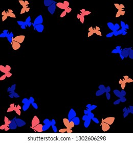 Summer Background with Colorful Butterflies. Simple Feminine Pattern for Card, Invitation, Print. Trendy Decoration with Beautiful Butterfly Silhouettes. Vector Background with Moth
