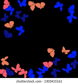 Summer Background with Colorful Butterflies. Simple Feminine Pattern for Card, Invitation, Print. Trendy Decoration with Beautiful Butterfly Silhouettes. Vector Background with Moth
