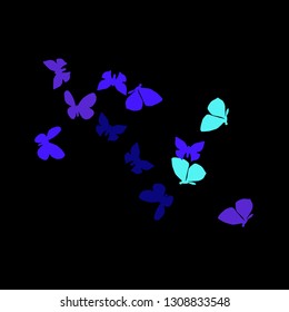 Summer Background with Colorful Butterflies. Simple Feminine Pattern for Card, Invitation, Print. Trendy Decoration with Beautiful Butterfly Silhouettes. Vector Background with Moth