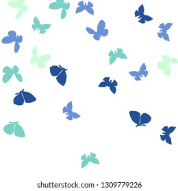 Summer Background with Colorful Butterflies. Simple Feminine Pattern for Card, Invitation, Print. Trendy Decoration with Beautiful Butterfly Silhouettes. Vector Background with Moth