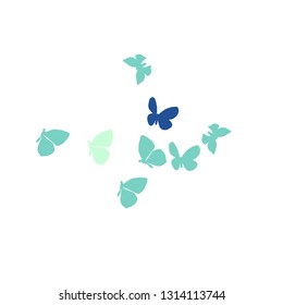 Summer Background with Colorful Butterflies. Simple Feminine Pattern for Card, Invitation, Print. Trendy Decoration with Beautiful Butterfly Silhouettes. Vector Background with Moth
