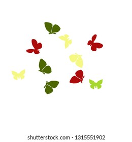 Summer Background with Colorful Butterflies. Simple Feminine Pattern for Card, Invitation, Print. Trendy Decoration with Beautiful Butterfly Silhouettes. Vector Background with Moth
