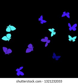 Summer Background with Colorful Butterflies. Simple Feminine Pattern for Card, Invitation, Print. Trendy Decoration with Beautiful Butterfly Silhouettes. Vector Background with Moth
