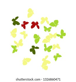 Summer Background with Colorful Butterflies. Simple Feminine Pattern for Card, Invitation, Print. Trendy Decoration with Beautiful Butterfly Silhouettes. Vector Background with Moth