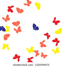 Summer Background with Colorful Butterflies. Simple Feminine Pattern for Card, Invitation, Print. Trendy Decoration with Beautiful Butterfly Silhouettes. Vector Background with Moth