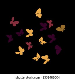 Summer Background with Colorful Butterflies. Simple Feminine Pattern for Card, Invitation, Print. Trendy Decoration with Beautiful Butterfly Silhouettes. Vector Background with Moth