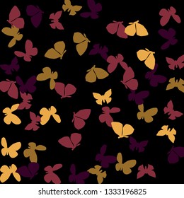 Summer Background with Colorful Butterflies. Simple Feminine Pattern for Card, Invitation, Print. Trendy Decoration with Beautiful Butterfly Silhouettes. Vector Background with Moth
