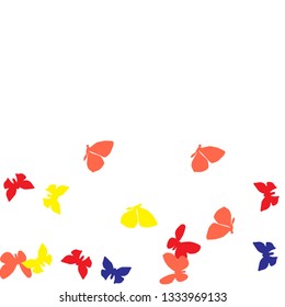 Summer Background with Colorful Butterflies. Simple Feminine Pattern for Card, Invitation, Print. Trendy Decoration with Beautiful Butterfly Silhouettes. Vector Background with Moth
