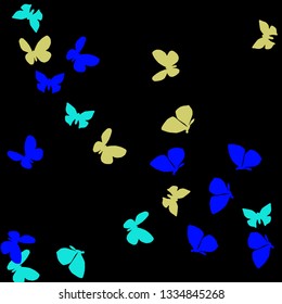 Summer Background with Colorful Butterflies. Simple Feminine Pattern for Card, Invitation, Print. Trendy Decoration with Beautiful Butterfly Silhouettes. Vector Background with Moth
