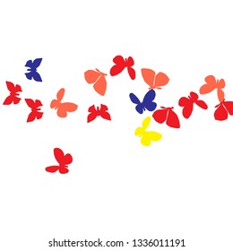 Summer Background with Colorful Butterflies. Simple Feminine Pattern for Card, Invitation, Print. Trendy Decoration with Beautiful Butterfly Silhouettes. Vector Background with Moth
