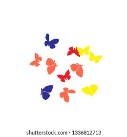 Summer Background with Colorful Butterflies. Simple Feminine Pattern for Card, Invitation, Print. Trendy Decoration with Beautiful Butterfly Silhouettes. Vector Background with Moth
