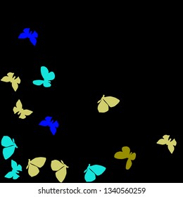 Summer Background with Colorful Butterflies. Simple Feminine Pattern for Card, Invitation, Print. Trendy Decoration with Beautiful Butterfly Silhouettes. Vector Background with Moth

