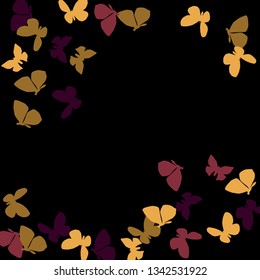 Summer Background with Colorful Butterflies. Simple Feminine Pattern for Card, Invitation, Print. Trendy Decoration with Beautiful Butterfly Silhouettes. Vector Background with Moth
