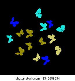 Summer Background with Colorful Butterflies. Simple Feminine Pattern for Card, Invitation, Print. Trendy Decoration with Beautiful Butterfly Silhouettes. Vector Background with Moth
