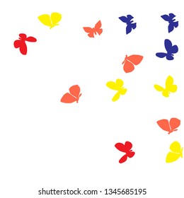 Summer Background with Colorful Butterflies. Simple Feminine Pattern for Card, Invitation, Print. Trendy Decoration with Beautiful Butterfly Silhouettes. Vector Background with Moth
